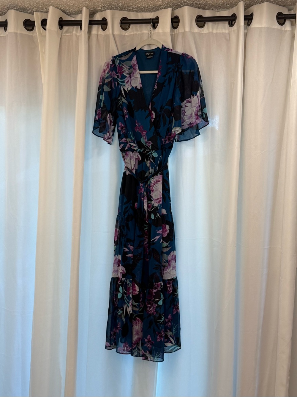 City Chic Teal-Blue Floral Wrap Maxi Dress